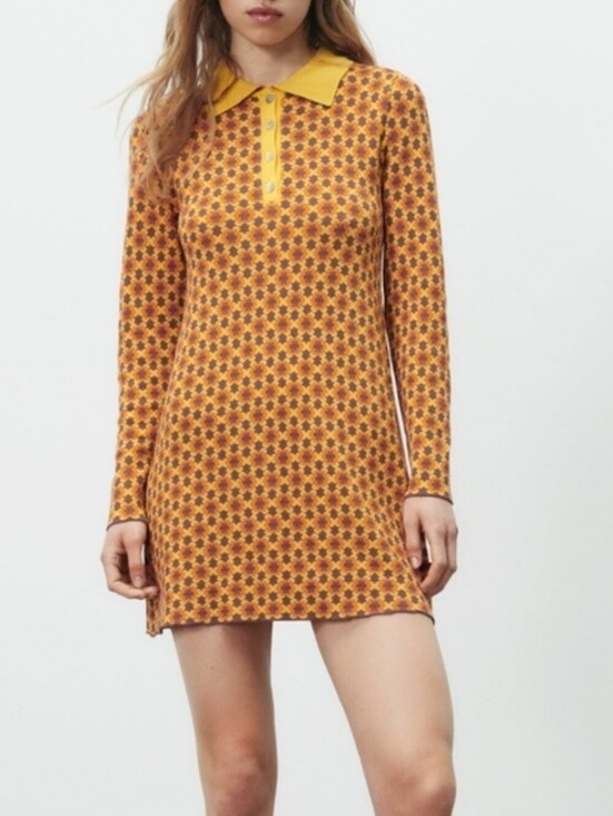 Zara Dresses & Skirts - ZARA Women's Retro Vintage Floral Jacquard Knit Mini Dress Orange Brown Small